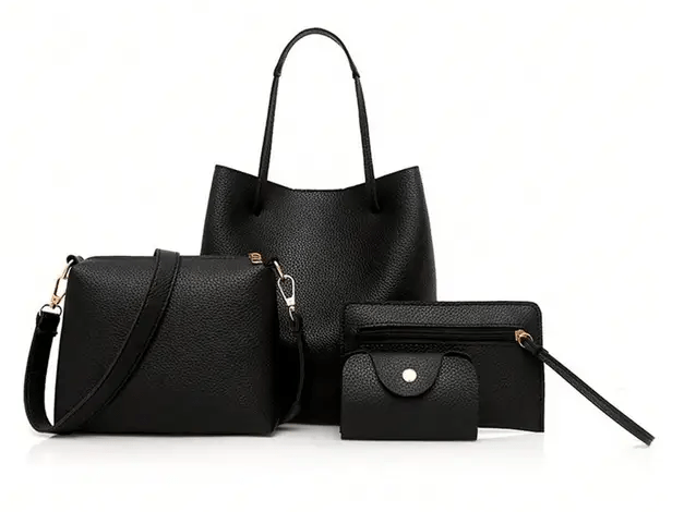 Four Piece Lychee Grain Texture Handbag Set - The Tote Place
