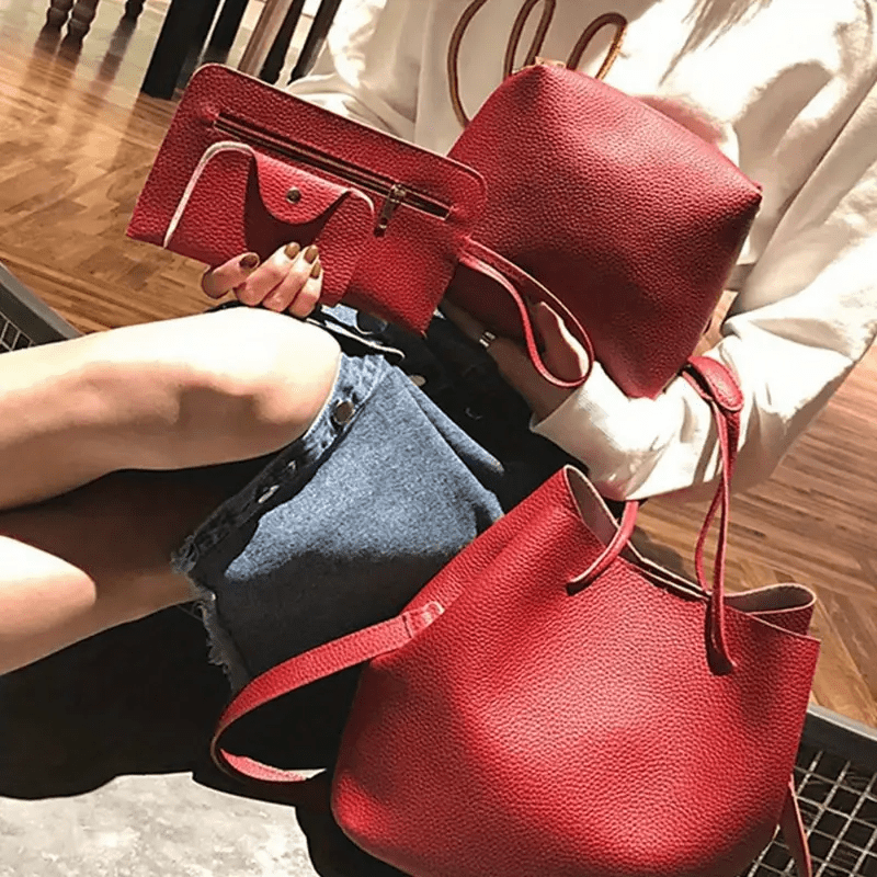 Four Piece Lychee Grain Texture Handbag Set - The Tote Place
