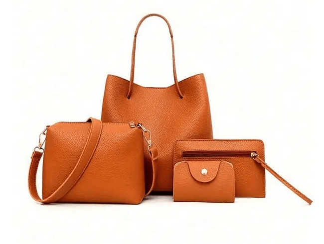 Four Piece Lychee Grain Texture Handbag Set - The Tote Place