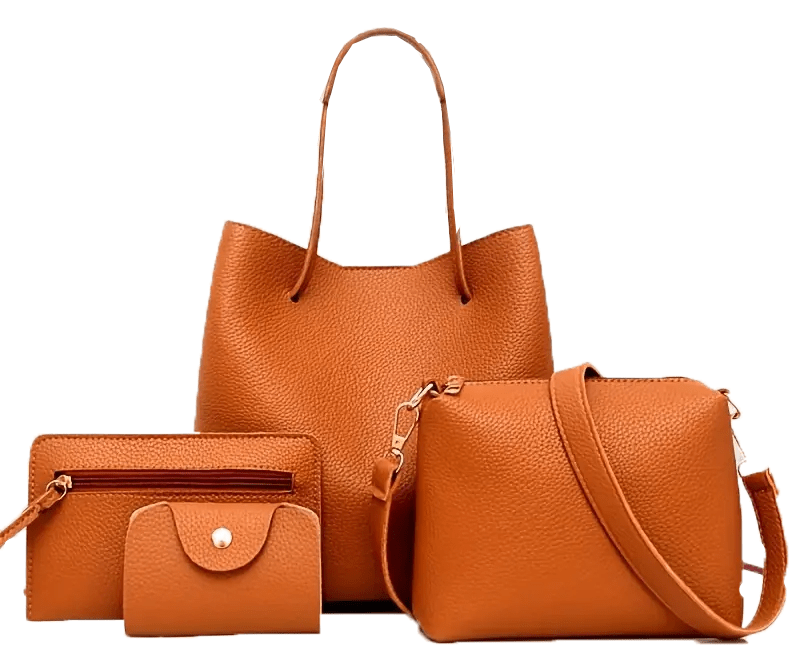 Four Piece Lychee Grain Texture Handbag Set - The Tote Place