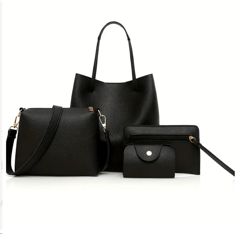 4 Piece Faux Leather Purse Set Tote Handbag Wristlet - The Tote Place