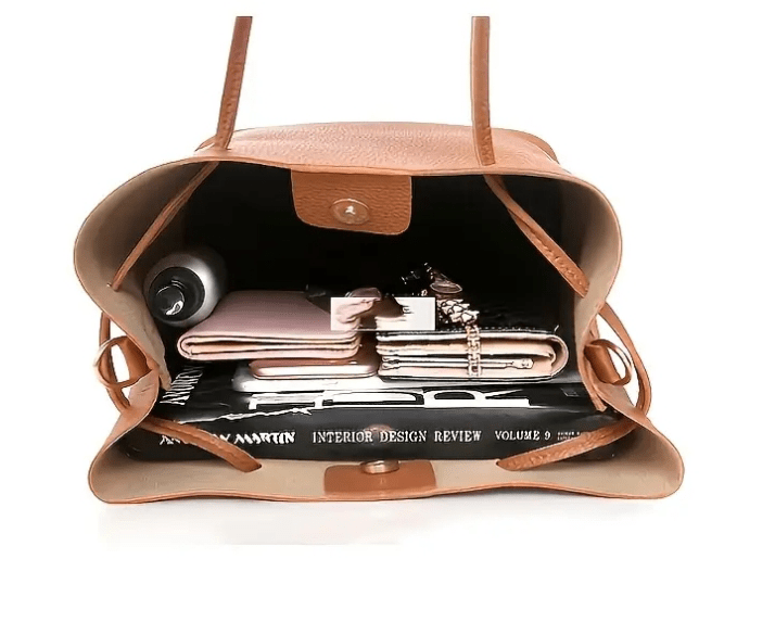 4 Piece Faux Leather Purse Set Tote Handbag Wristlet - The Tote Place