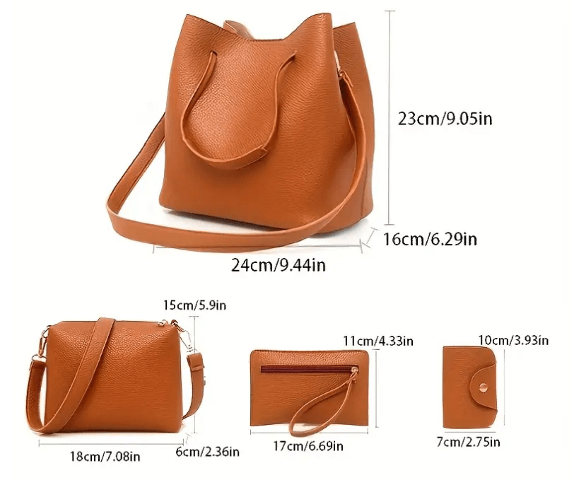 4 Piece Faux Leather Purse Set Tote Handbag Wristlet - The Tote Place
