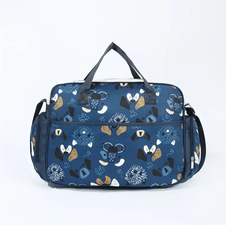 Spacious Puppy Print Diaper Bag In Gender Colors - The Tote Place