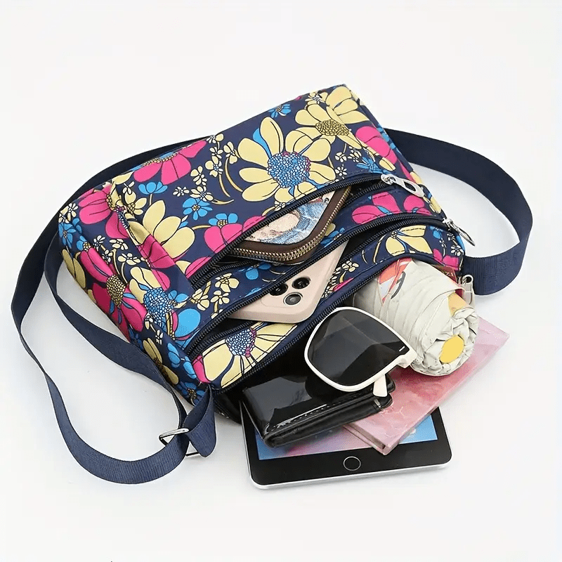 Bright Print Multi Zippered Compartments Shoulder Purse - The Tote Place