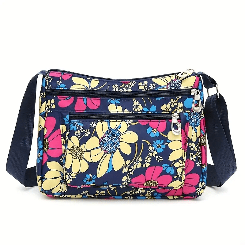 Bright Print Multi Zippered Compartments Shoulder Purse - The Tote Place