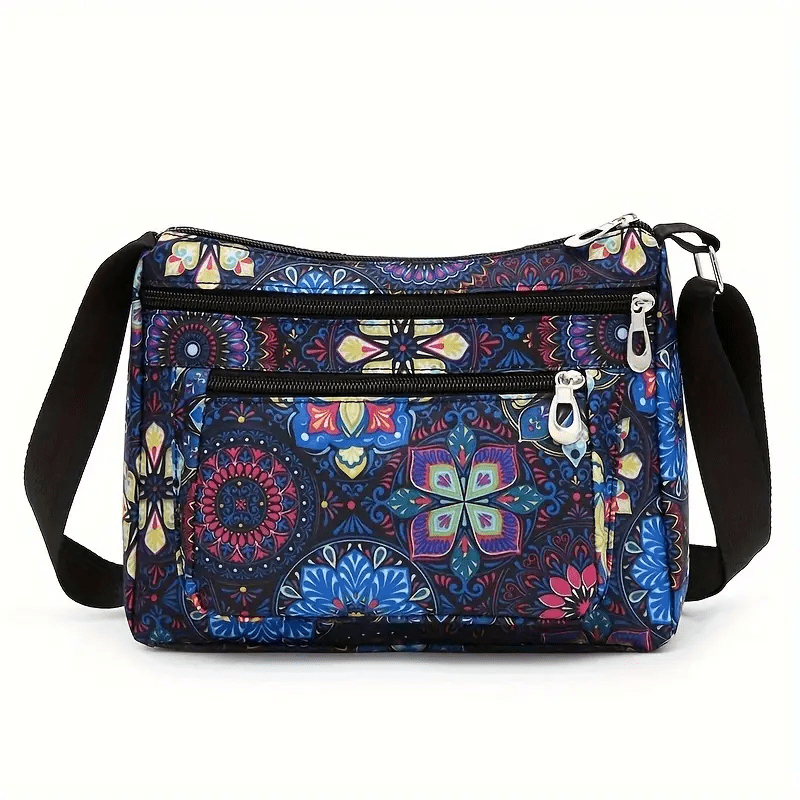 Bright Print Multi Zippered Compartments Shoulder Purse - The Tote Place