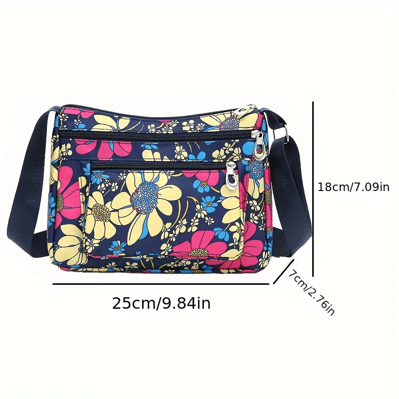 Bright Print Multi Zippered Compartments Shoulder Purse - The Tote Place