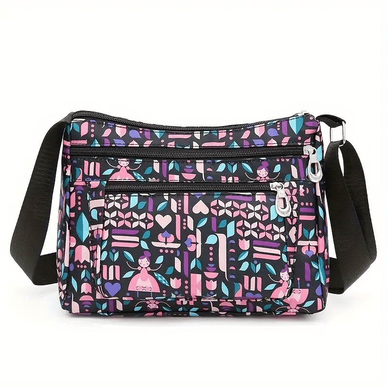 Bright Print Multi Zippered Compartments Shoulder Purse - The Tote Place