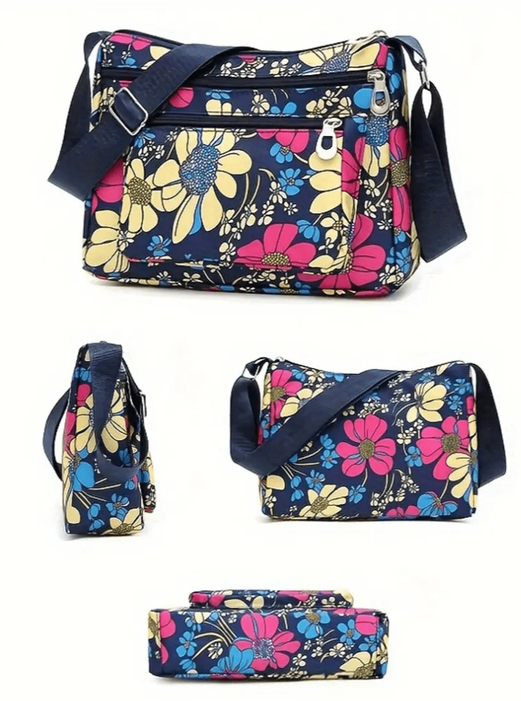 Bright Print Multi Zippered Compartments Shoulder Purse - The Tote Place