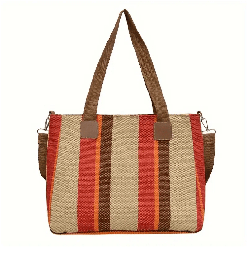 Trendy Casual Style Striped Burlap Handbag Purse Tote - The Tote Place
