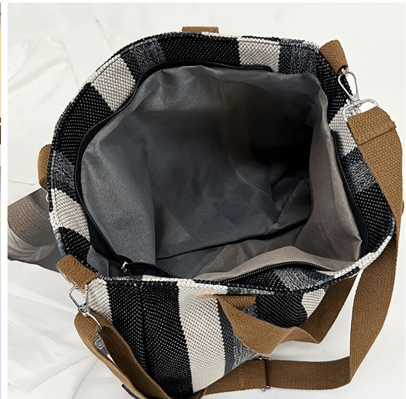 Trendy Casual Style Striped Burlap Handbag Purse Tote - The Tote Place