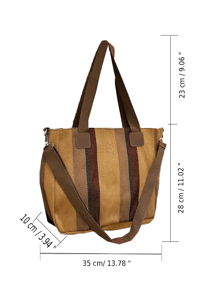 Trendy Casual Style Striped Burlap Handbag Purse Tote - The Tote Place
