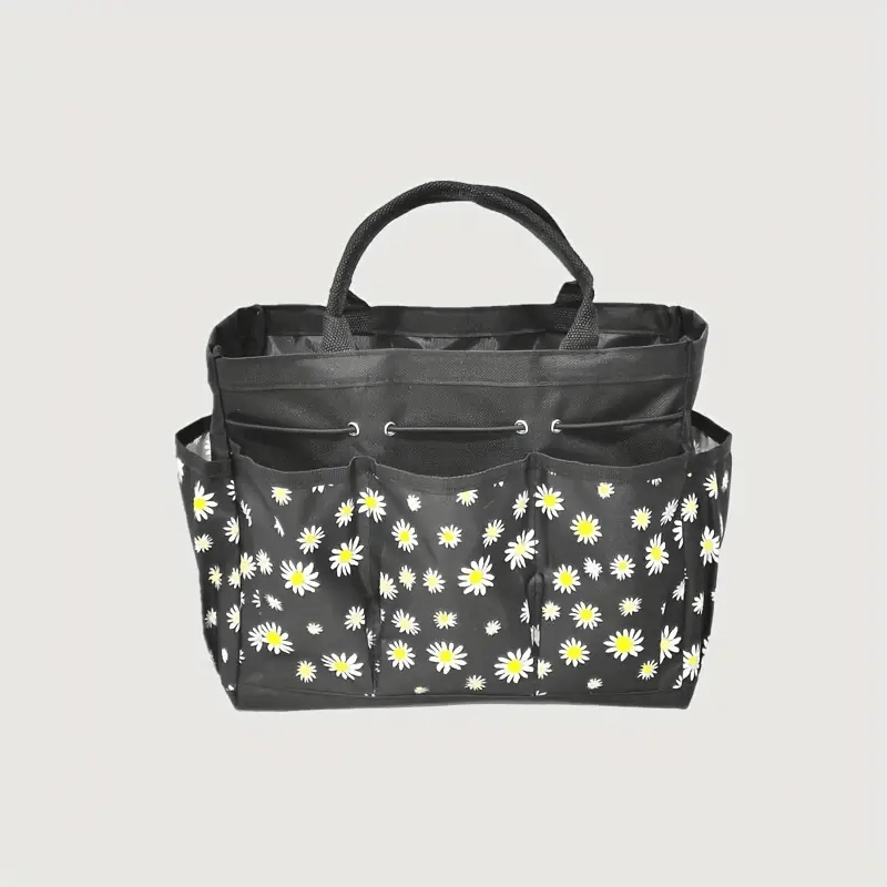 Large Daisy Pattern Multi Pochet Stylish Functional Tote - The Tote Place