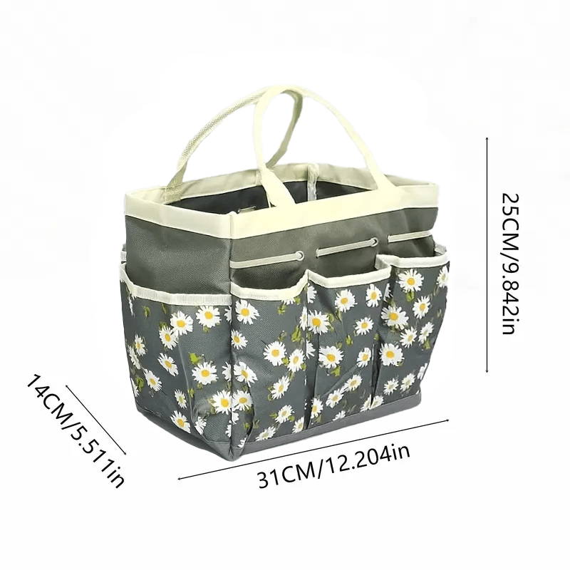 Large Daisy Pattern Multi Pochet Stylish Functional Tote - The Tote Place