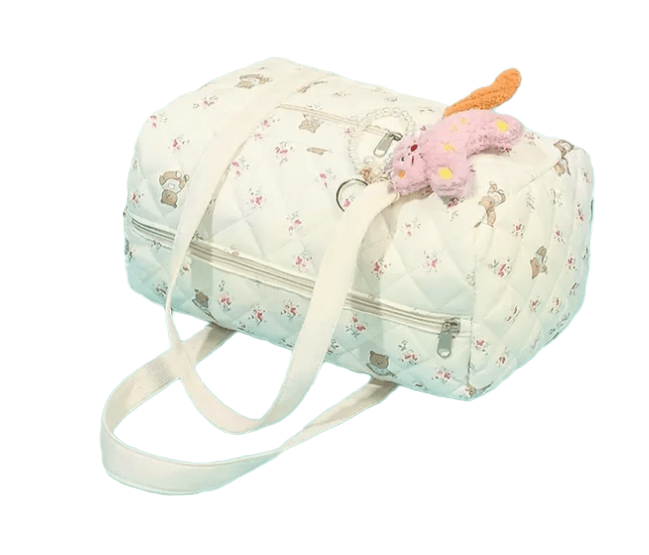 Floral Bear Diaper Bag With Hanging Decoration - The Tote Place