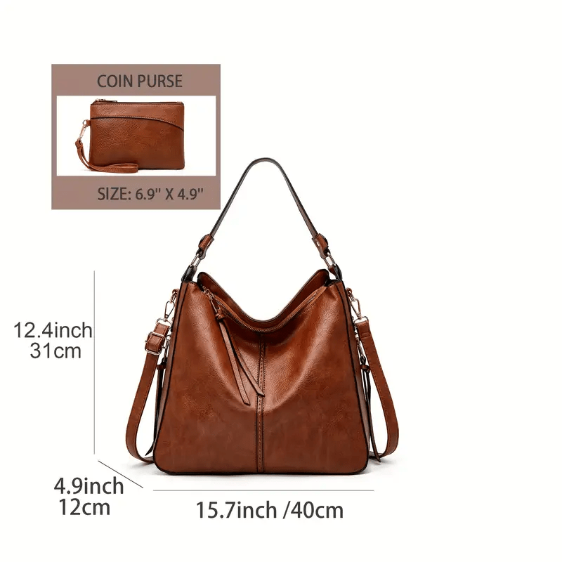 Chic Retro Large Capacity Handbag With Matching Wristlet Purse - The Tote Place