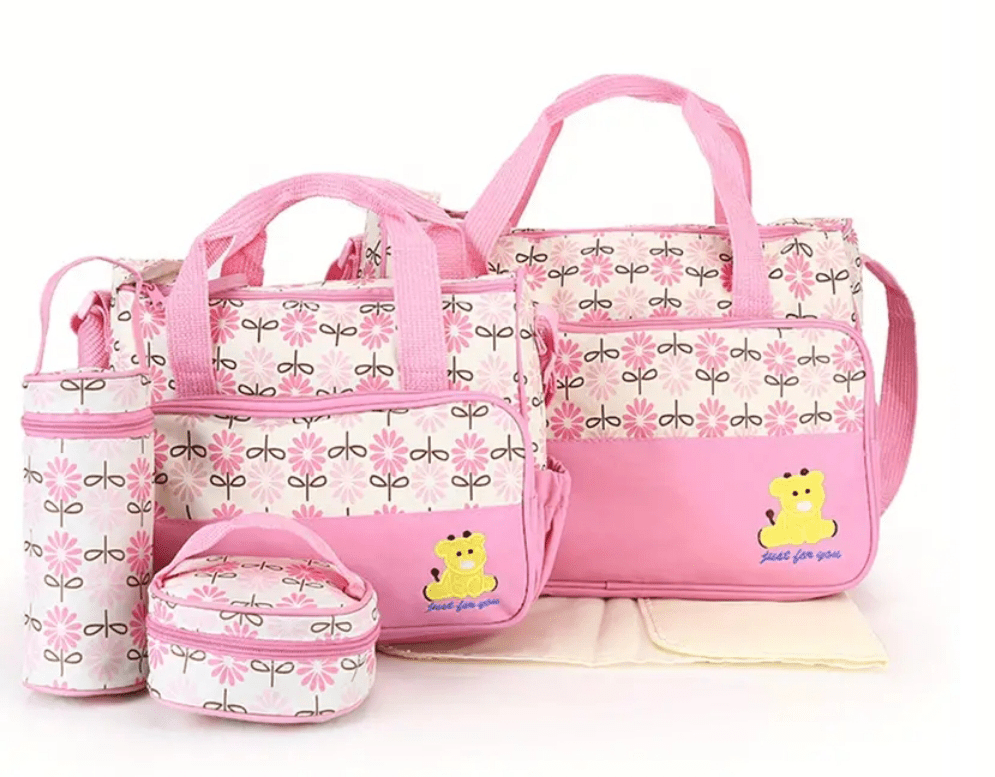 5 Piece Essential Waterproof Diaper Bag Set With Changing Pad - The Tote Place