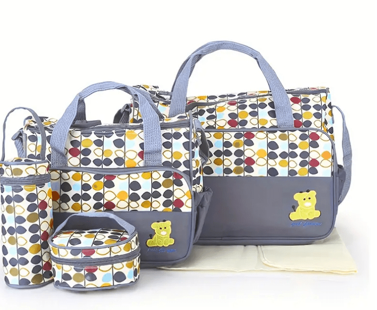 5 Piece Essential Waterproof Diaper Bag Set With Changing Pad - The Tote Place