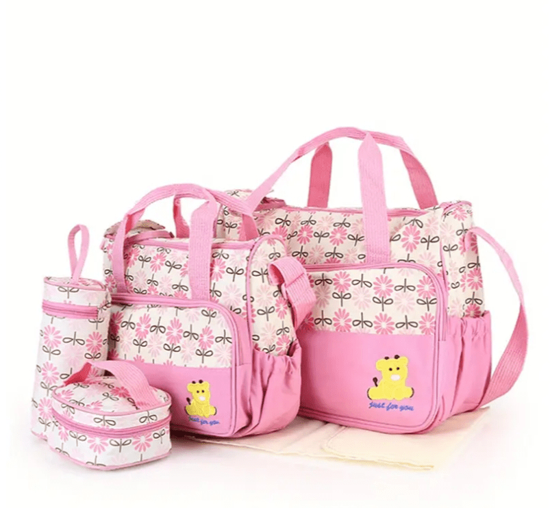 5 Piece Essential Waterproof Diaper Bag Set With Changing Pad - The Tote Place
