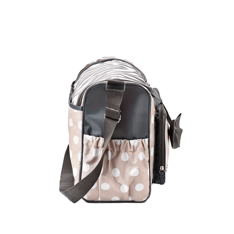 Adorable Polka Dot With Stripes Neutral Colors Diaper Bag - The Tote Place
