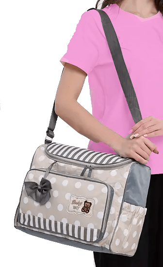 Adorable Polka Dot With Stripes Neutral Colors Diaper Bag - The Tote Place