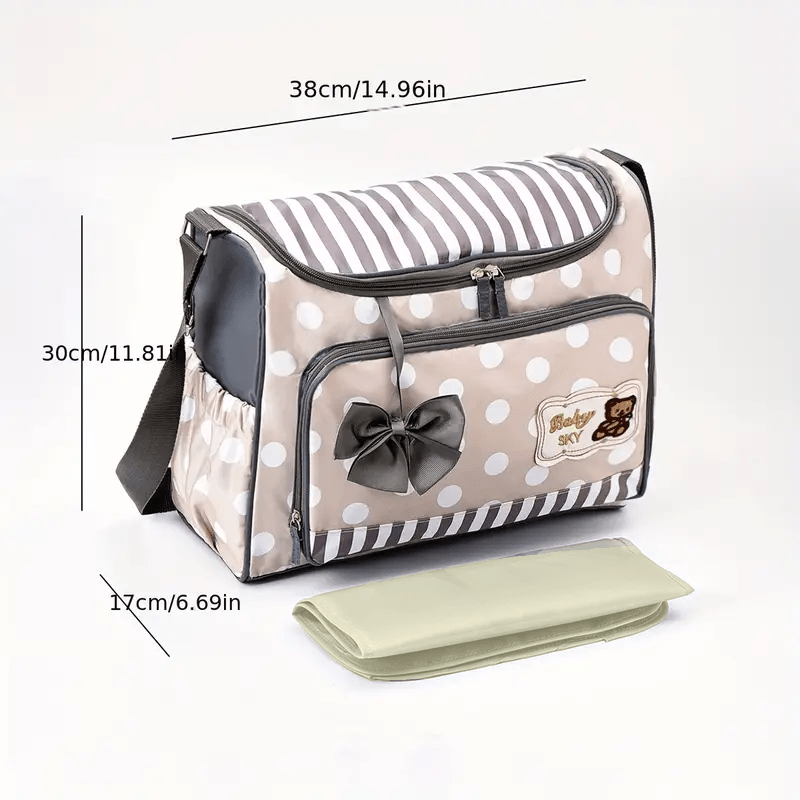 Adorable Polka Dot With Stripes Neutral Colors Diaper Bag - The Tote Place