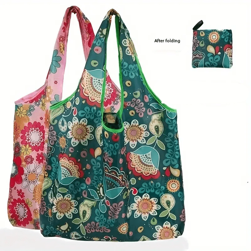 Large Foldable Floral Pattern Shopping Handbag - The Tote Place