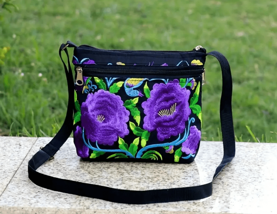 Embroidered Brightly Colored Floral Shoulder Bag Purse Handbag - The Tote Place