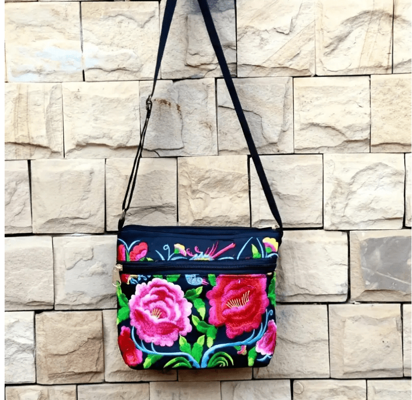 Embroidered Brightly Colored Floral Shoulder Bag Purse Handbag - The Tote Place