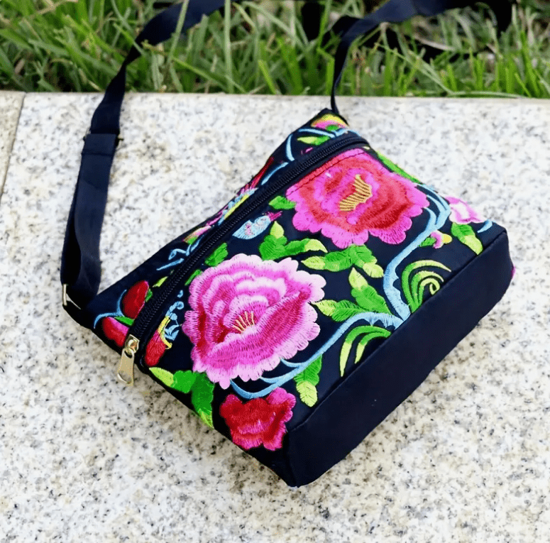 Embroidered Brightly Colored Floral Shoulder Bag Purse Handbag - The Tote Place