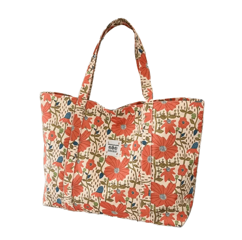 Large Flower Blossoms Fabric Tote Shopping Bag - The Tote Place
