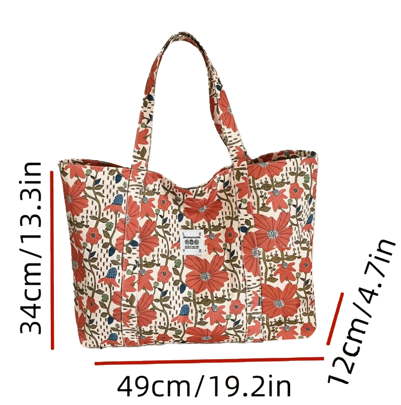 Large Flower Blossoms Fabric Tote Shopping Bag - The Tote Place