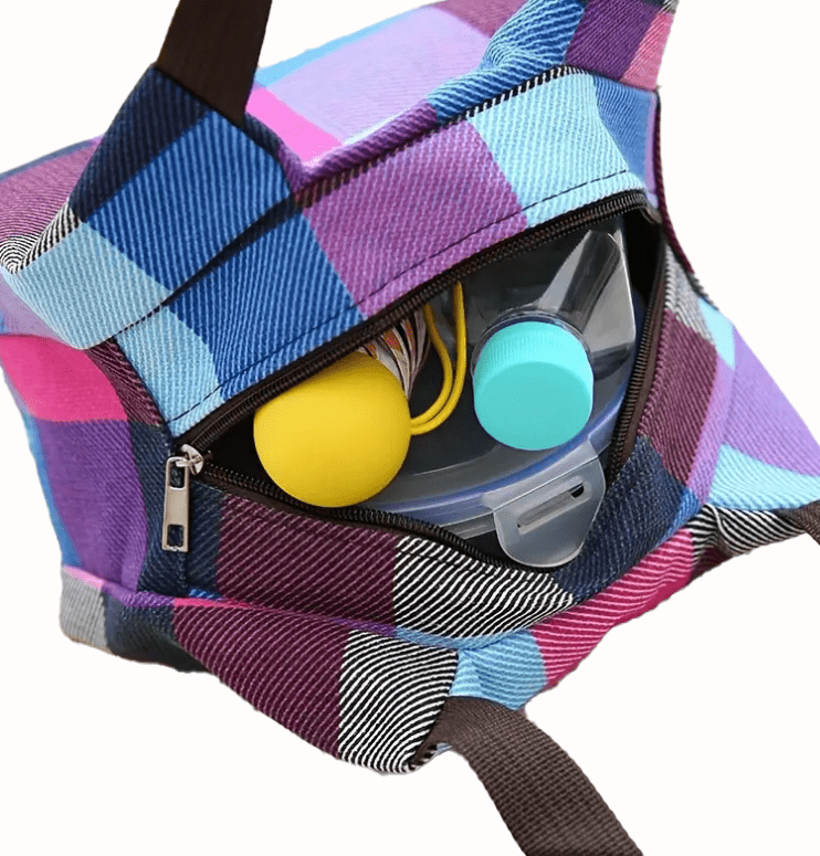 Small Handheld Plaid Lunch Bag - The Tote Place