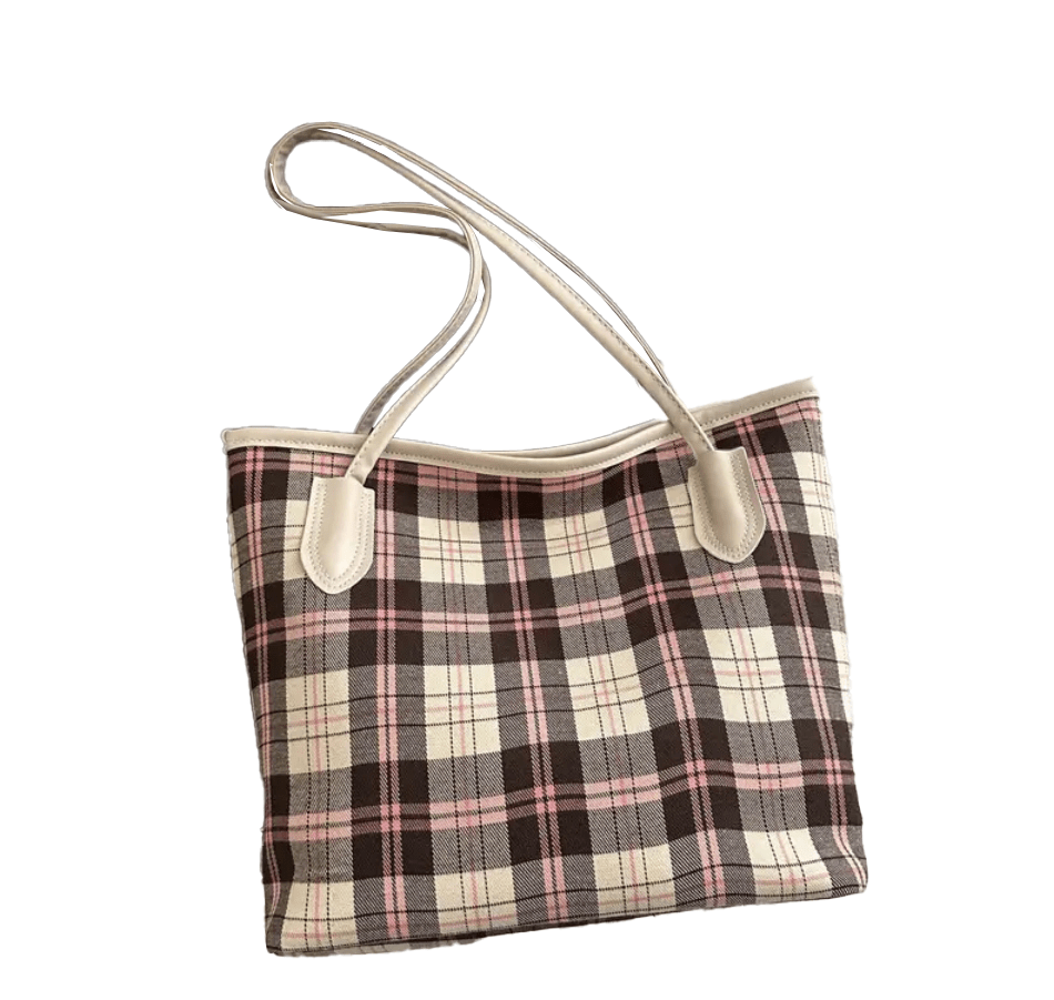 Cream Pink and Black Plaid Handbag Tote Fashion Statement - The Tote Place