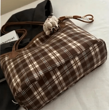 Cream Pink and Black Plaid Handbag Tote Fashion Statement - The Tote Place