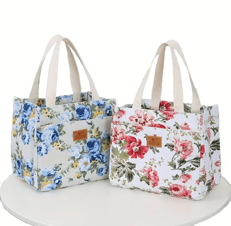 Floral Canvas Insulated Lunch Bag Cooler - The Tote Place