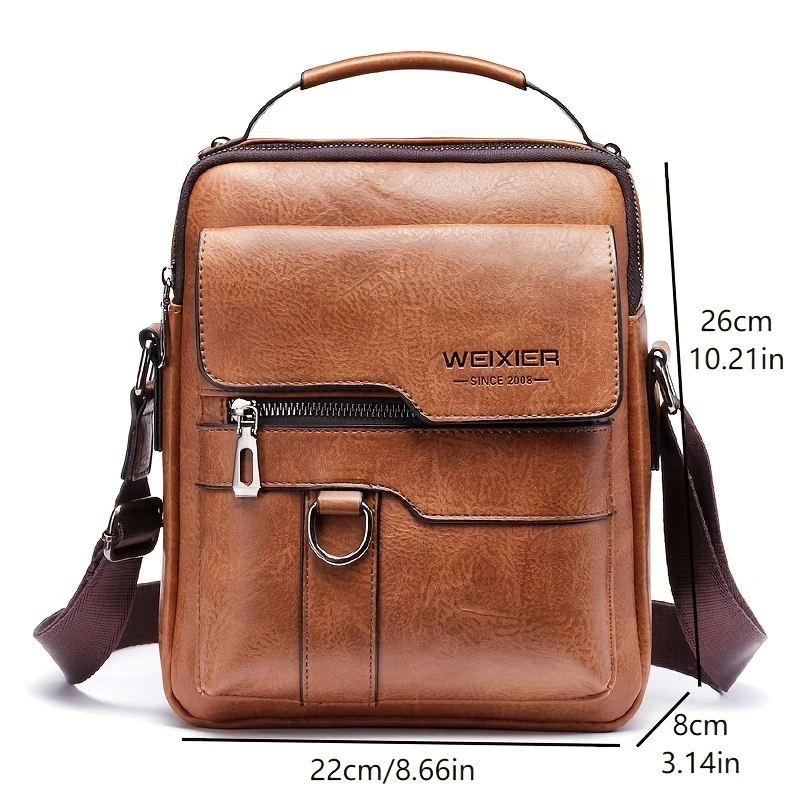Retro Vegan Leather Crossbody Messenger Bag