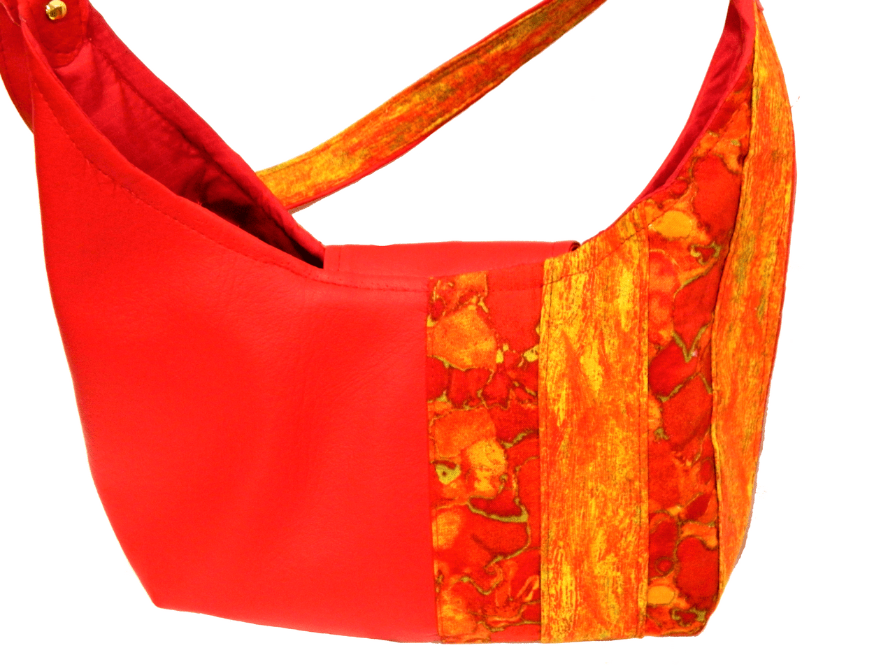 Bright Red Faux Leather Purse With Decorative Striping