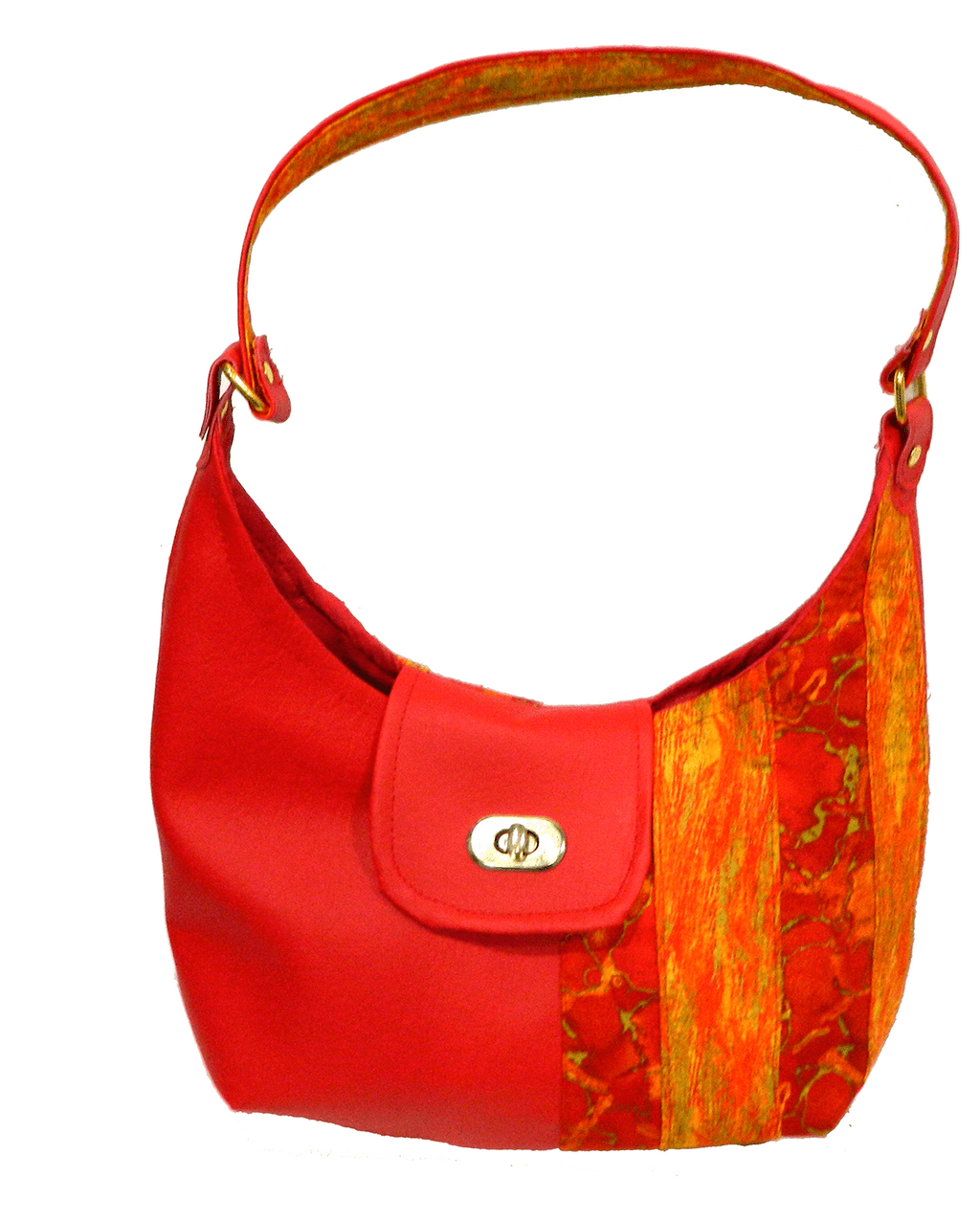 Bright Red Faux Leather Purse With Decorative Striping
