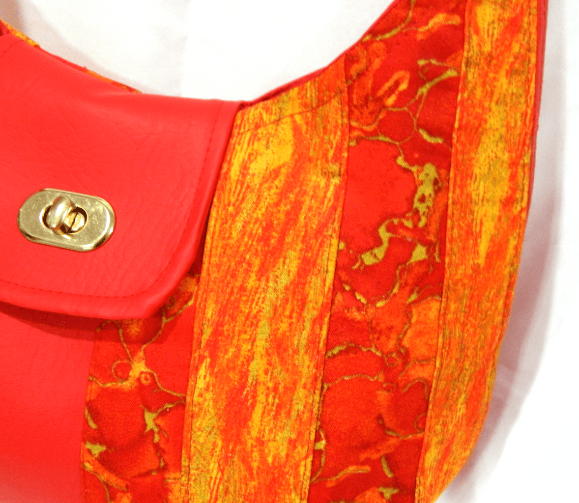 Bright Red Faux Leather Purse With Decorative Striping