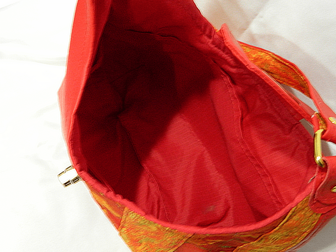 Bright Red Faux Leather Purse With Decorative Striping