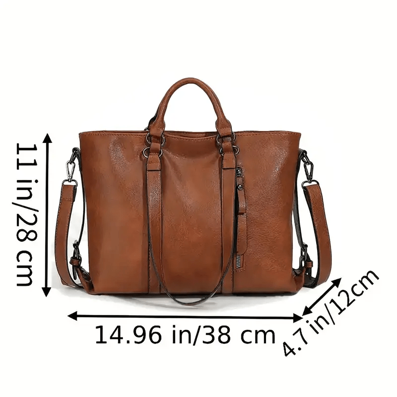 Extra Large Faux Leather Buckled Straps Tote Handbag - The Tote Place