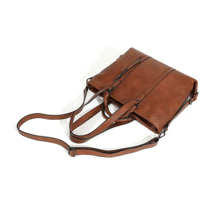 Extra Large Faux Leather Buckled Straps Tote Handbag - The Tote Place