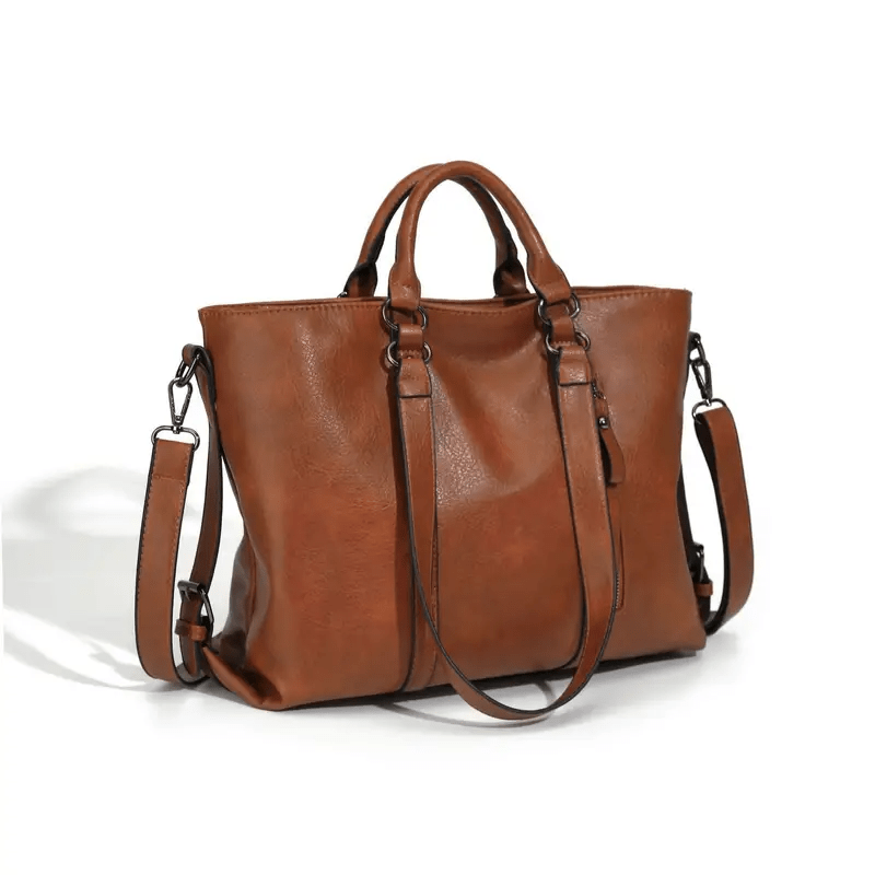 Extra Large Faux Leather Buckled Straps Tote Handbag - The Tote Place