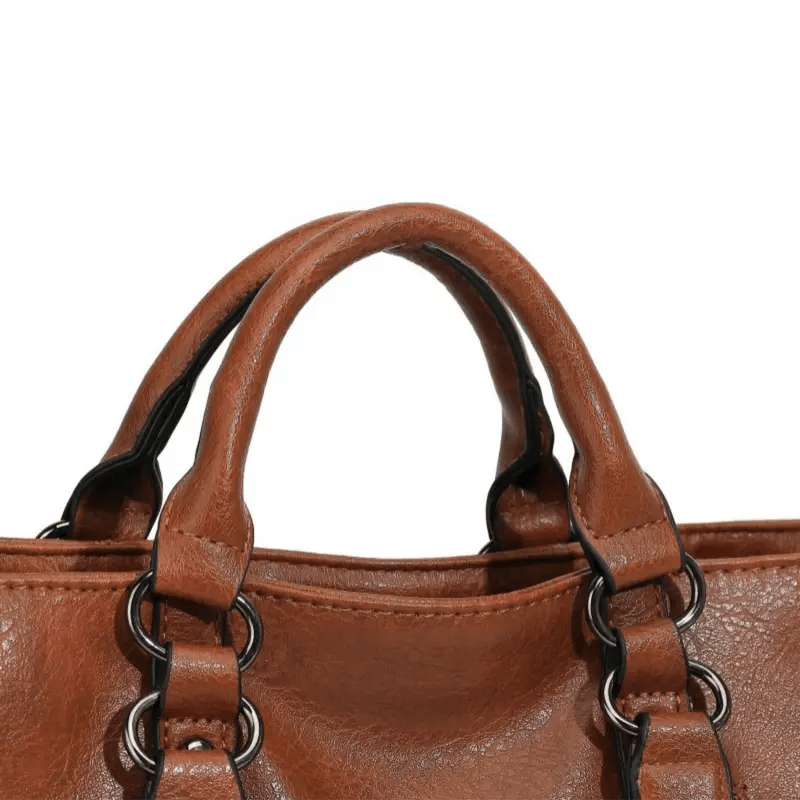 Extra Large Faux Leather Buckled Straps Tote Handbag - The Tote Place