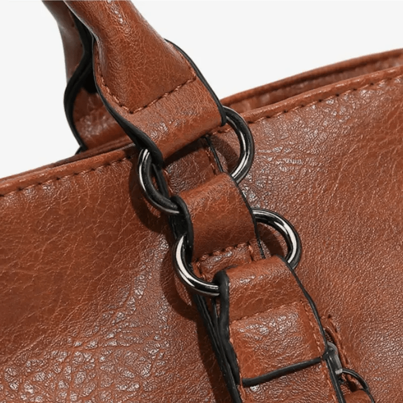 Extra Large Faux Leather Buckled Straps Tote Handbag - The Tote Place