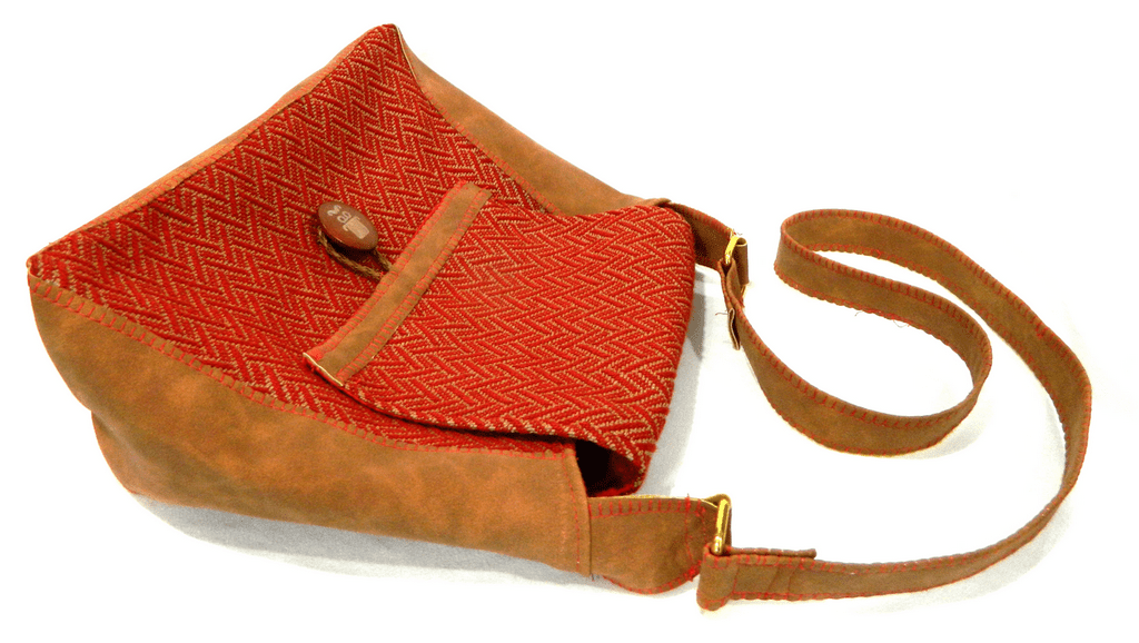 Faux Suede With Red and Gold Herringbone Tweed Purse
