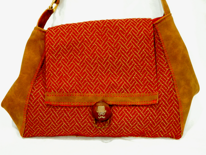 Faux Suede With Red and Gold Herringbone Tweed Purse