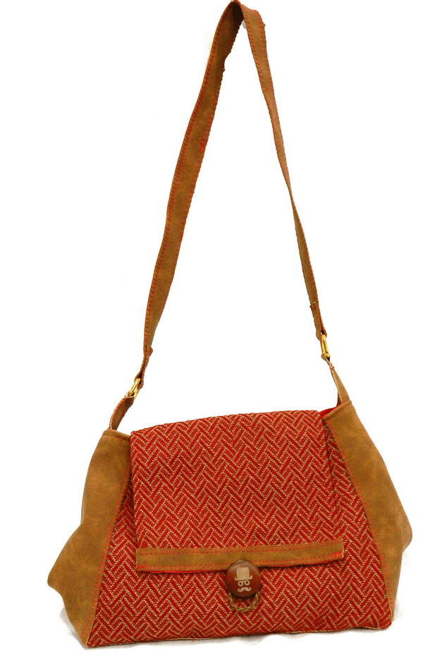 Faux Suede With Red and Gold Herringbone Tweed Purse